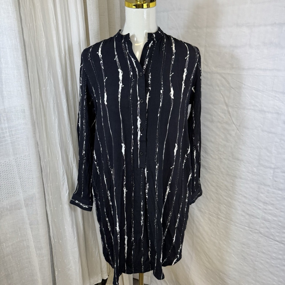 & Other Stories Black White Shirt Tunic Midi Dress Boho Preppy‎ Office Sz 4